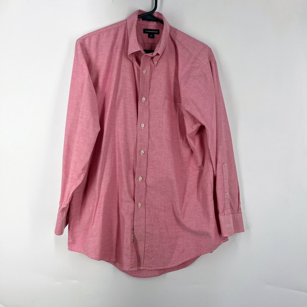 Lands End Mens Original Oxford Button Down Shirt Pink‎ Long Sleeve 16-32 Cotton